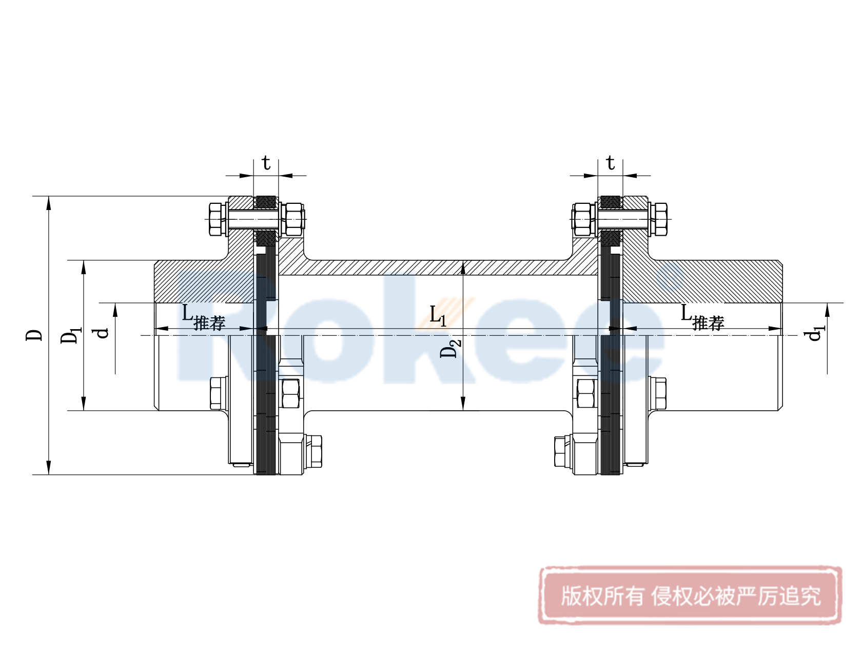 JMIIJ型(带中间轴不带沉孔)金属膜片联轴器